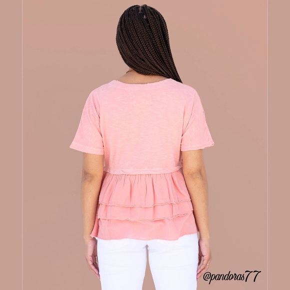 EVY’S TREE—“THE MARCIA”: THE PERFECT SLUB-KNIT 3–TIERED, RUFFLED TOP IN SALMON!! - Picture 4 of 12